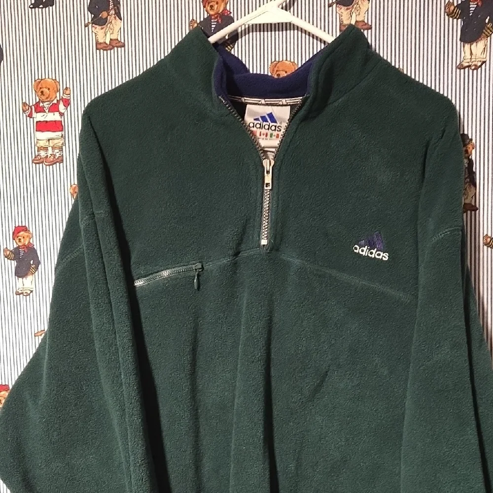 Vintage Y2K Adidas Forest Green Fleece Quarter Zip Jacket Size XL